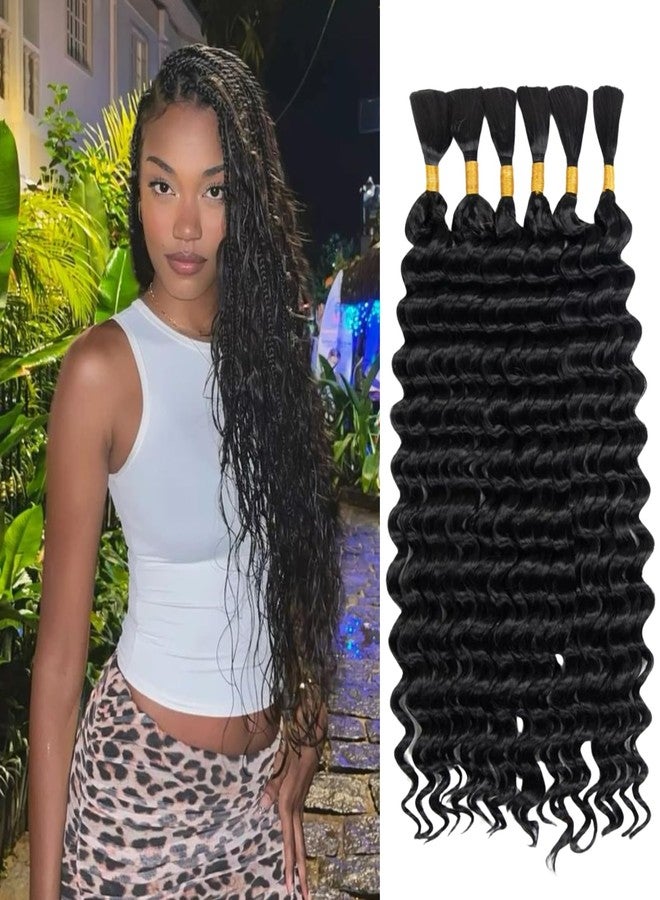 FCHLHFC Deep Wave Bulk Hair 6 Bundles/Pack 200g 18 Inch No Weft Deep Wave Bulk Hair for Braiding Extensions for Boho Braids Natural Black Wet and Wavy Natural Black - Image 1